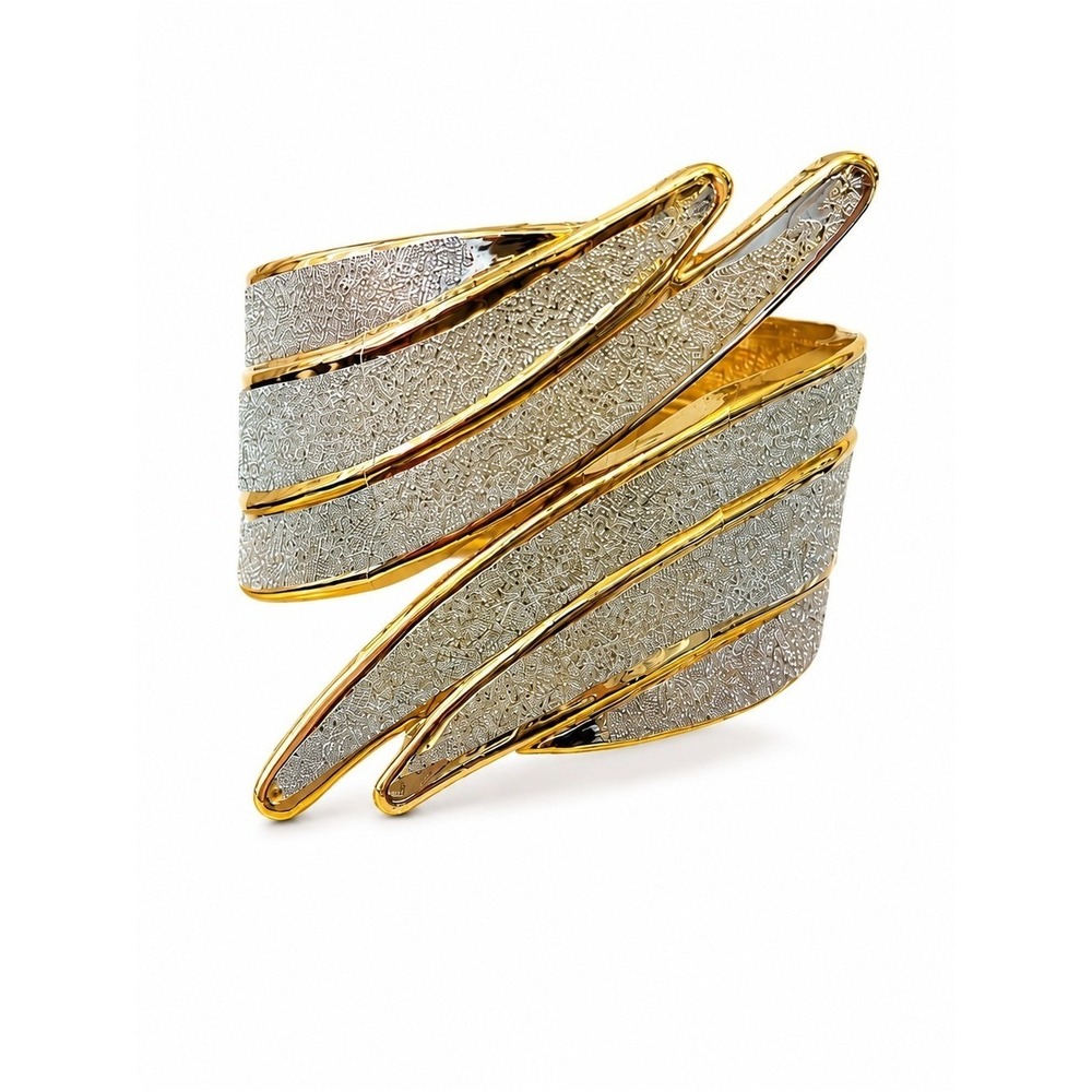 NWT Gold & Silver Glitter Cuff Bracelet Statement Hinged Fashion Bracele